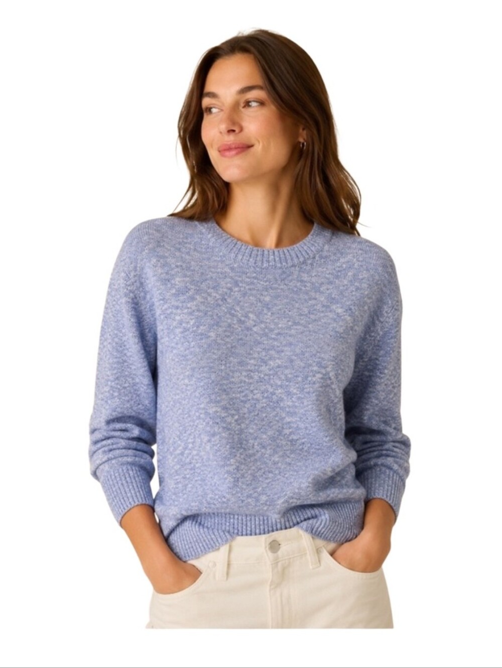 J. Crew Women's  Light Blue Heathered Cotton Blend Crewneck Sweater Size M